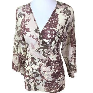 Karen Kane Top Size Large Brown Floral Semi Sheer
